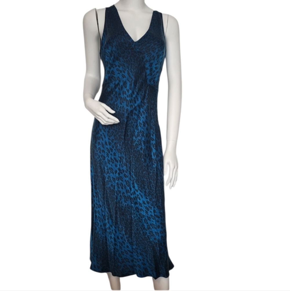 Equipment blue silky leopard print midi/maxi slip style dress Sz 4